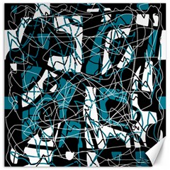 Blue, Black And White Abstract Art Canvas 20  X 20   by Valentinaart