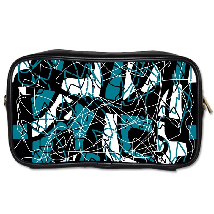 Blue, black and white abstract art Toiletries Bags