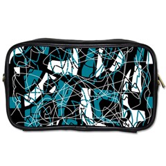 Blue, Black And White Abstract Art Toiletries Bags 2-side by Valentinaart