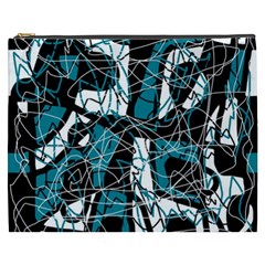 Blue, Black And White Abstract Art Cosmetic Bag (xxxl)  by Valentinaart
