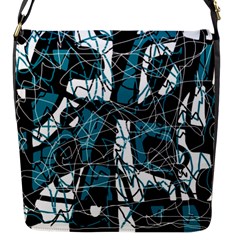 Blue, Black And White Abstract Art Flap Messenger Bag (s) by Valentinaart