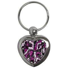 Purple, White, Black Abstract Art Key Chains (heart) 