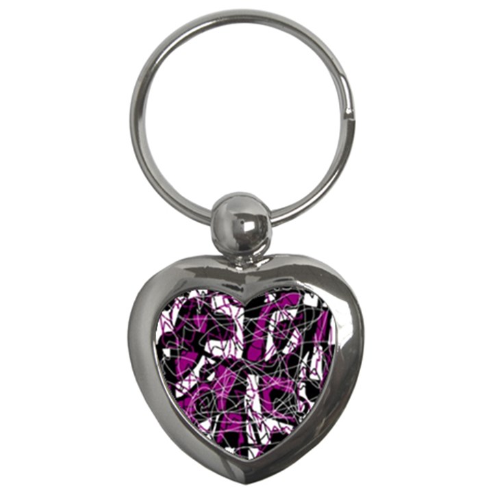 Purple, white, black abstract art Key Chains (Heart) 