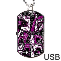 Purple, White, Black Abstract Art Dog Tag Usb Flash (one Side) by Valentinaart