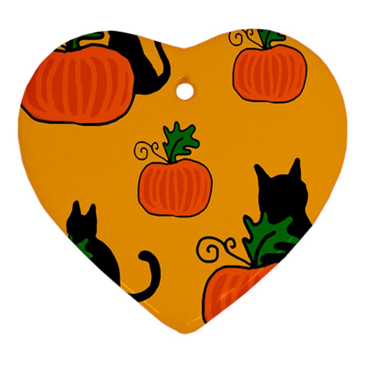 Halloween pumpkins and cats Heart Ornament (2 Sides)