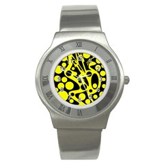 Black And Yellow Abstract Desing Stainless Steel Watch by Valentinaart