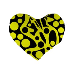 Black And Yellow Abstract Desing Standard 16  Premium Flano Heart Shape Cushions by Valentinaart