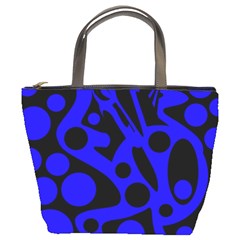 Blue And Black Abstract Decor Bucket Bags by Valentinaart