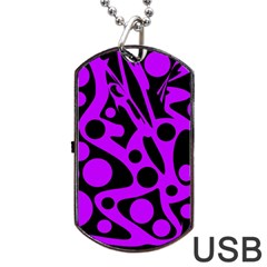 Purple And Black Abstract Decor Dog Tag Usb Flash (one Side) by Valentinaart