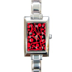 Red And Black Abstract Decor Rectangle Italian Charm Watch by Valentinaart