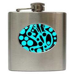 Cyan And Black Abstract Decor Hip Flask (6 Oz)