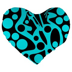 Cyan And Black Abstract Decor Large 19  Premium Heart Shape Cushions by Valentinaart