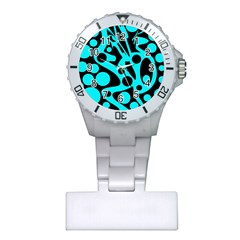 Cyan And Black Abstract Decor Plastic Nurses Watch by Valentinaart