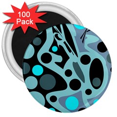 Cyan Blue Abstract Art 3  Magnets (100 Pack)