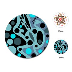 Cyan Blue Abstract Art Playing Cards (round)  by Valentinaart