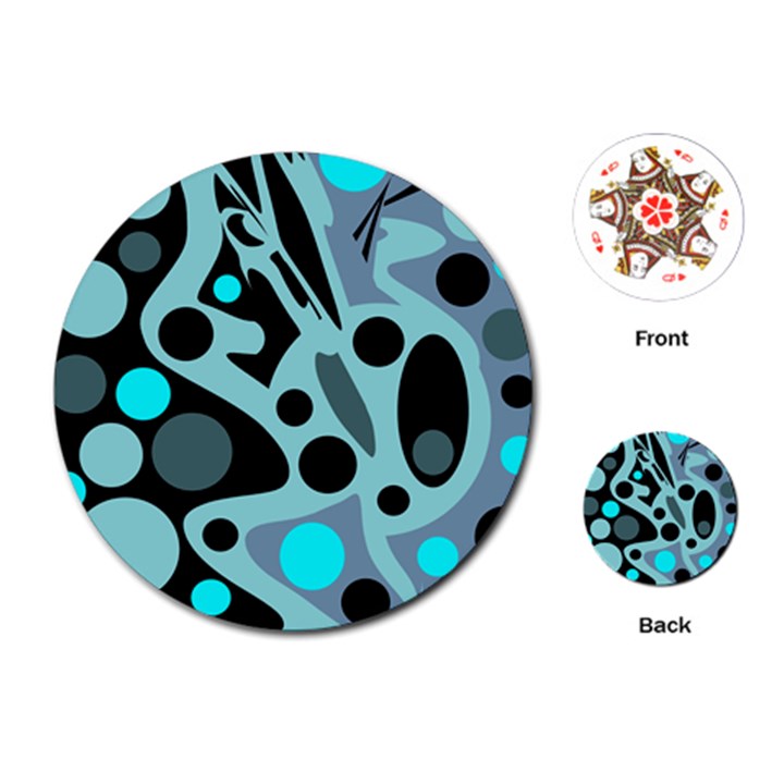 Cyan blue abstract art Playing Cards (Round) 