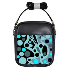 Cyan Blue Abstract Art Girls Sling Bags by Valentinaart