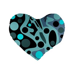 Cyan Blue Abstract Art Standard 16  Premium Flano Heart Shape Cushions by Valentinaart