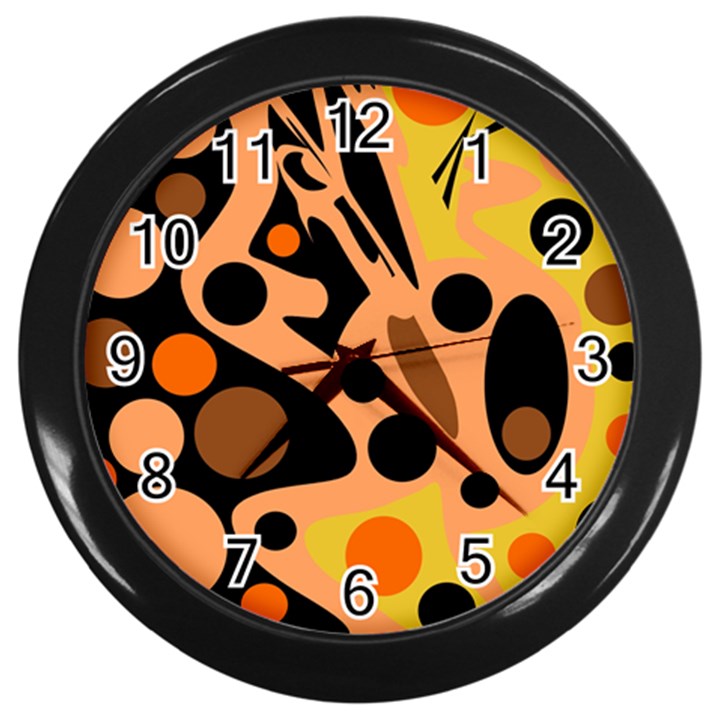 Orange abstract decor Wall Clocks (Black)