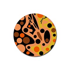 Orange Abstract Decor Rubber Coaster (round)  by Valentinaart