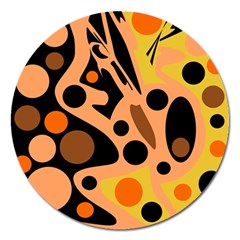 Orange Abstract Decor Magnet 5  (round) by Valentinaart