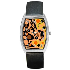 Orange Abstract Decor Barrel Style Metal Watch by Valentinaart