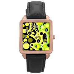 Green Abstract Art Rose Gold Leather Watch  by Valentinaart