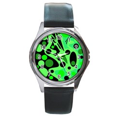 Green Abstract Decor Round Metal Watch