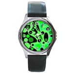 Green abstract decor Round Metal Watch Front