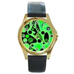 Green Abstract Decor Round Gold Metal Watch by Valentinaart