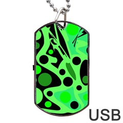 Green Abstract Decor Dog Tag Usb Flash (one Side)