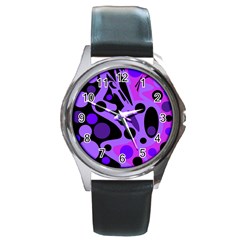 Purple Abstract Decor Round Metal Watch by Valentinaart