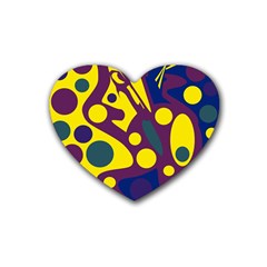 Deep Blue And Yellow Decor Heart Coaster (4 Pack)  by Valentinaart