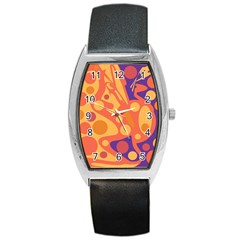 Orange And Blue Decor Barrel Style Metal Watch by Valentinaart