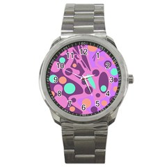 Purple And Green Decor Sport Metal Watch by Valentinaart