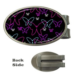 Purple Butterflies Pattern Money Clips (oval)  by Valentinaart