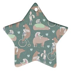 Bear Ruding Unicycle Unique Pop Art All Over Print Ornament (star) 