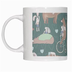 Bear Ruding Unicycle Unique Pop Art All Over Print White Mugs by CraftyLittleNodes