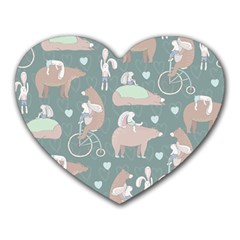 Bear Ruding Unicycle Unique Pop Art All Over Print Heart Mousepads by CraftyLittleNodes