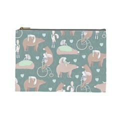 Bear Ruding Unicycle Unique Pop Art All Over Print Cosmetic Bag (large)  by CraftyLittleNodes