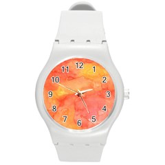 Watercolor Yellow Fall Autumn Real Paint Texture Artists Round Plastic Sport Watch (m) by CraftyLittleNodes