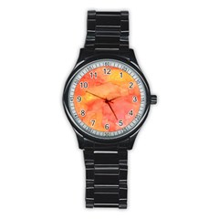 Watercolor Yellow Fall Autumn Real Paint Texture Artists Stainless Steel Round Watch by CraftyLittleNodes