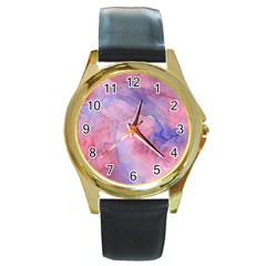 Galaxy Cotton Candy Pink And Blue Watercolor  Round Gold Metal Watch