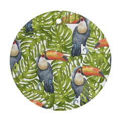 Tropical Print Leaves Birds Toucans Toucan Large Print Ornament (round)  by CraftyLittleNodes