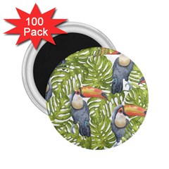 Tropical Print Leaves Birds Toucans Toucan Large Print 2 25  Magnets (100 Pack)  by CraftyLittleNodes