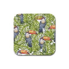 Tropical Print Leaves Birds Toucans Toucan Large Print Rubber Square Coaster (4 Pack)  by CraftyLittleNodes