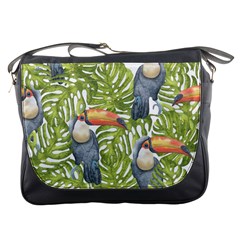 Tropical Print Leaves Birds Toucans Toucan Large Print Messenger Bags by CraftyLittleNodes