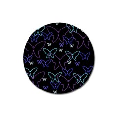 Blue Neon Butterflies Magnet 3  (round) by Valentinaart