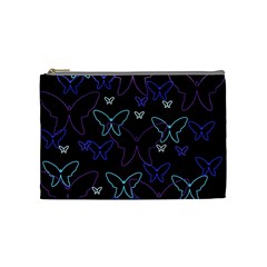 Blue Neon Butterflies Cosmetic Bag (medium)  by Valentinaart
