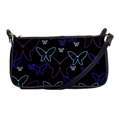 Blue Neon Butterflies Shoulder Clutch Bags by Valentinaart